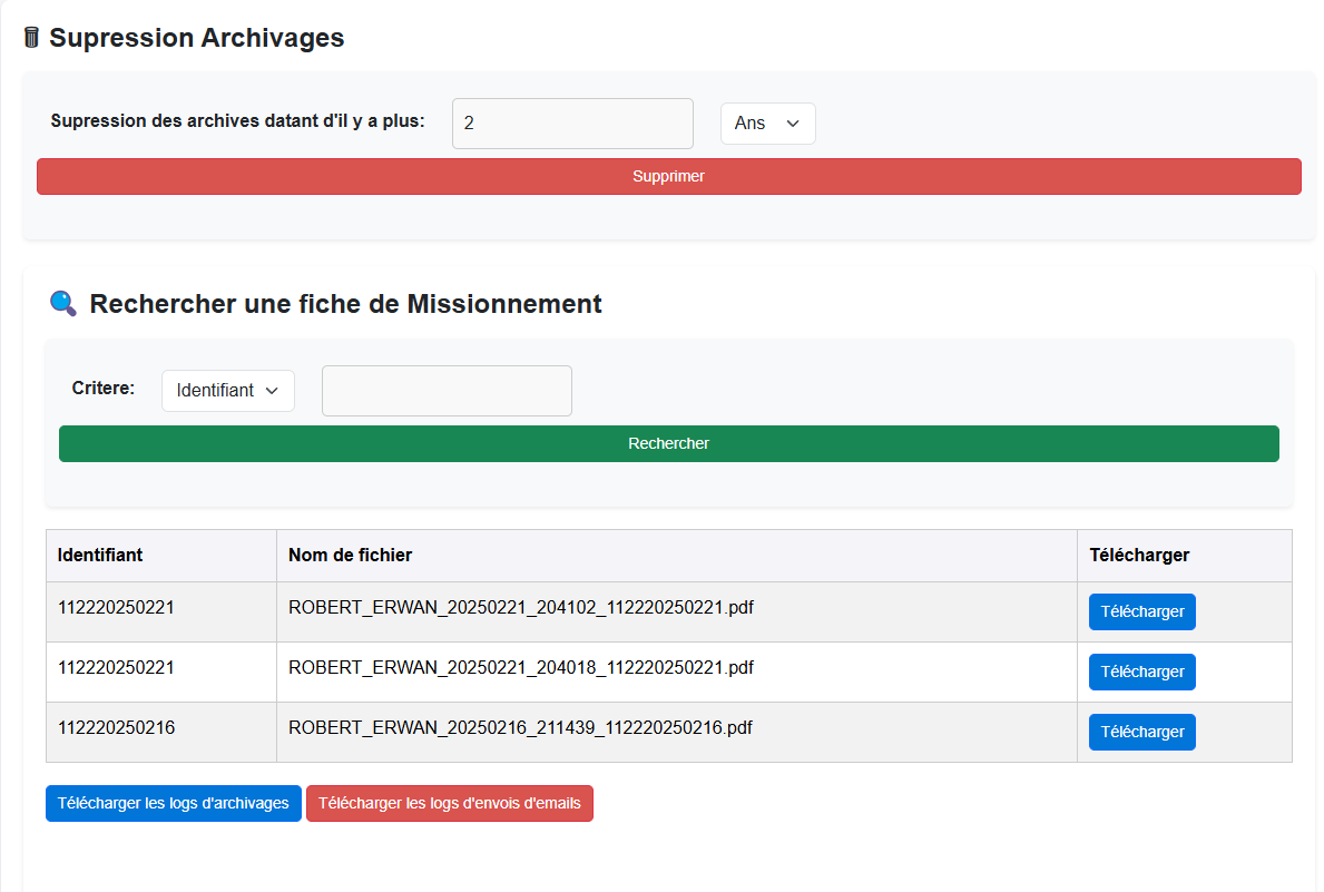 Formulaire d'archivage
